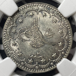 AH 1327 Year 2 (1910) Turkey 5 Kurus NGC MS64 Lot#G9467 Silver! Choice UNC!