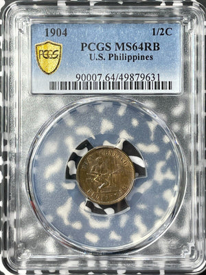 1904 U.S. Philippines 1/2 Half Centavo PCGS MS64RB Lot#G8330 Beautiful Toning!