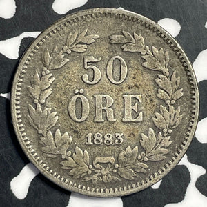 1883 Sweden 50 Ore Lot#E8365 Silver!