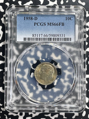 1958-D US 10 Cents Roosevelt Dime PCGS MS66FB Lot#G652 Silver! Beautiful Toning!