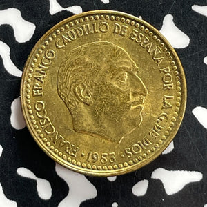 1953 (63) Spain 1 Peseta Lot#T7199 High Grade! Beautiful!