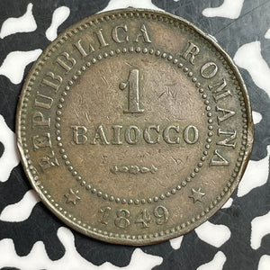1849 Italy Roman Republic 1 Baiocco Lot#T2379