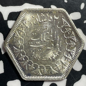 1944 Egypt 2 Piastres Lot#T1394 Silver! High Grade! Beautiful!