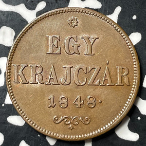 1848 Hungary 1 Krajczar Lot#E7187 High Grade! Beautiful!