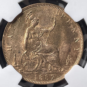 1887 Great Britain 1/2 Penny Half Penny  NGC MS64RB Lot#G7242 Choice UNC!