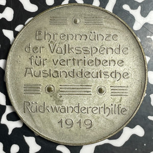 1919 Germany Peoples Donation For Expelled Germans Abroad Medal Lot#JM9085 40mm