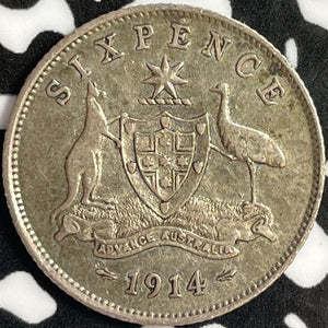 1914 Australia 6 Pence Sixpence Lot#D9656 Silver!