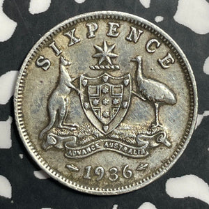 1936 Australia 6 Pence Sixpence Lot#E7805 Silver!