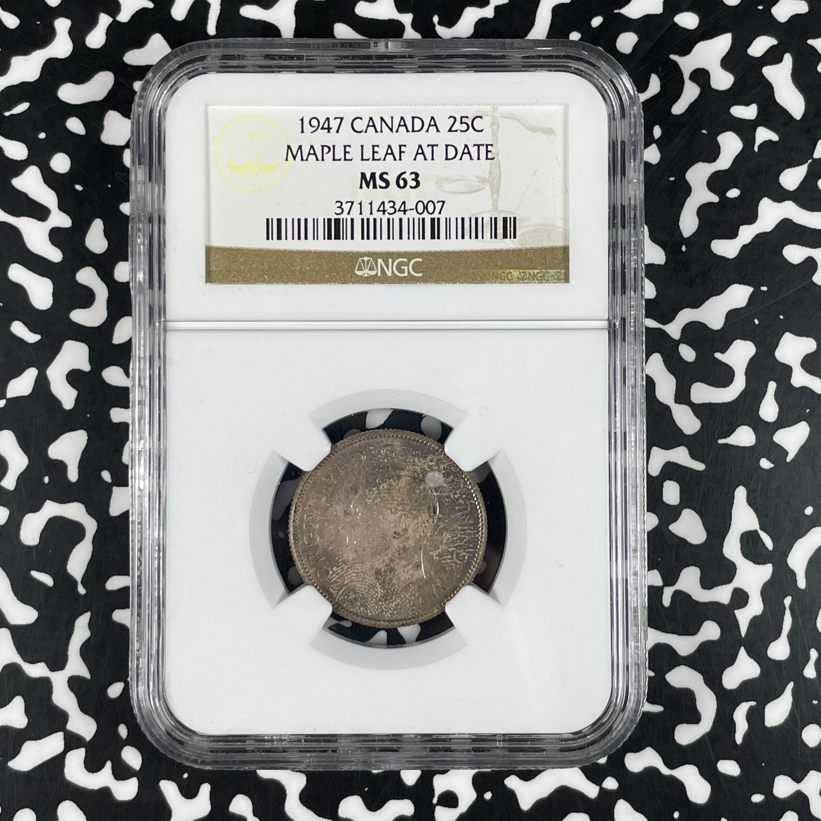 1947 Canada 25 Cents NGC MS63 Lot#G2113 Silver! Beautiful Toning!