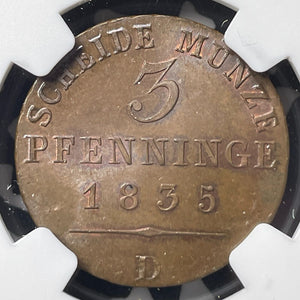 1835-A Germany Prussia 3 Pfennig NGC MS65BN Lot#G8905 Gem BU! Solo Top Graded!