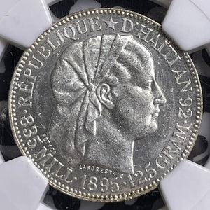 1895 Haiti 50 Centimes NGC MS62 Lot#MK90 Silver! Nice UNC!