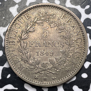 1849-BB France 5 Francs Lot#JM8806 Large Silver! Nice! KM#756.2