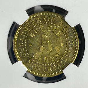U/D Canada Gesangverein Tuetonia 5 Cents Token NGC MS64 Lot#G849 Choice UNC!