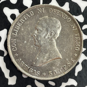 1917 Uruguay 50 Centesimos Lot#C1009 Silver! Nice!