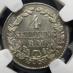 1871-CS Denmark 4 Skilling Rigsmont NGC MS66 Lot#G8932 Gem BU!