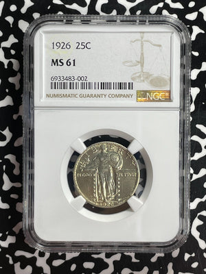 1926 U.S. 25 Cents Standing Liberty Quarter NGC MS61 Lot#G865 Silver! Nice UNC!