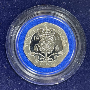 1982 G.B. 20 Pence Lot#B2500 Silver! Proof! With Case & C.O.A.