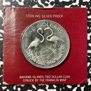 1974 Bahamas $2 Dollars Lot#B1759 Silver! Proof! In Franklin Mint Flip