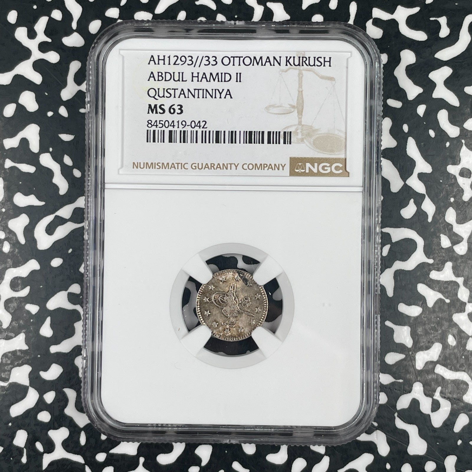 AH 1293 Year 33 (1907) Turkey 1 Kurus NGC MS63 Lot#G3752 Silver! Choice UNC!