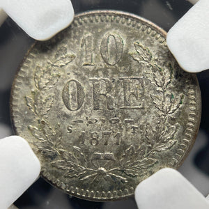 1871-ST Sweden 10 Ore NGC MS63 Lot#G8993 Silver! Choice UNC!