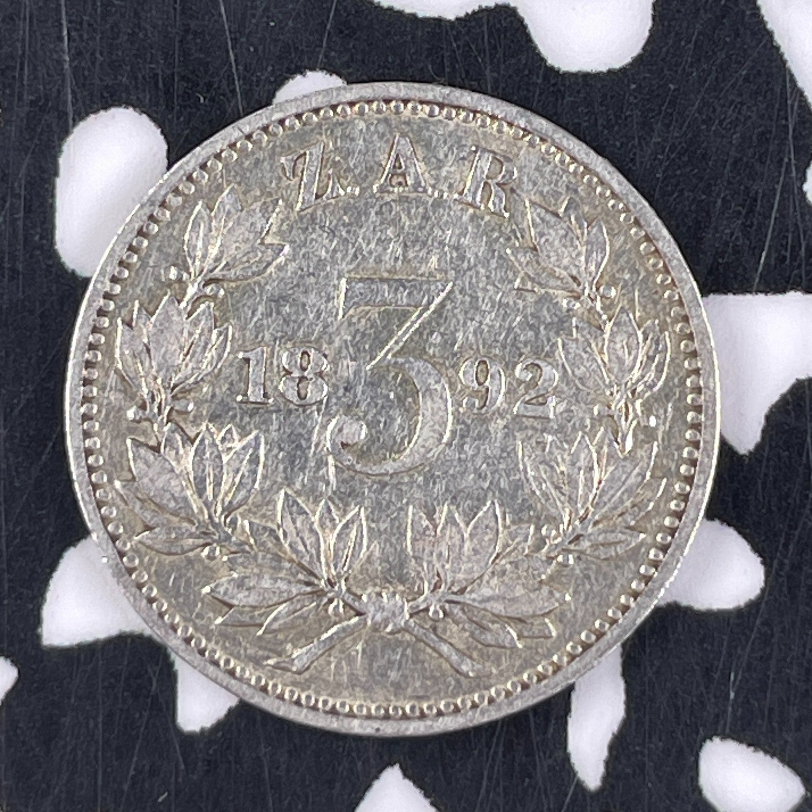 1892 South Africa 3 Pence Threepence Lot#F3311 Silver! Low Mintage