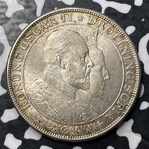 1907 Sweden 2 Kronor Lot#E6812 Silver! High Grade! Beautiful!