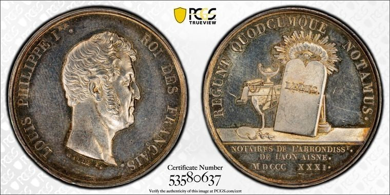 "1831" France Notaries Of Laon Jeton PCGS MS63 Lot#G2267 Silver! Lerouge-154