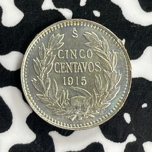 1915-So Chile 5 Centavos Lot#C1061 Silver! High Grade! Beautiful!