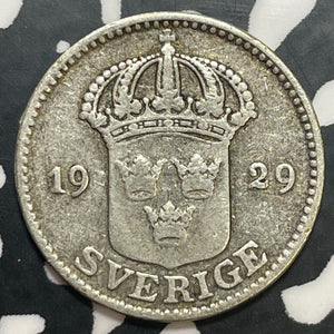 1929 Sweden 25 Ore Lot#E7321 Silver!