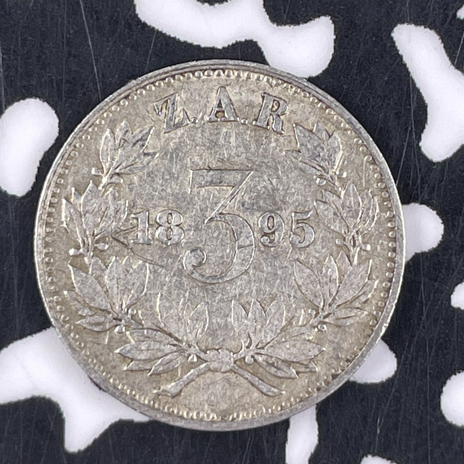 1895 South Africa 3 Pence Threepence Lot#F3314 Silver! Key Date! Low Mintage