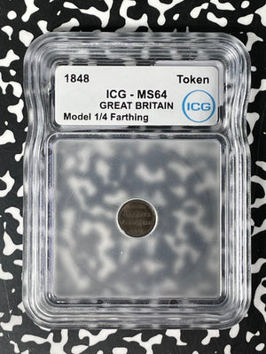1848 G.B. Victoria Model 1/4 Farthing Token ICG MS64 Lot#G113 Choice UNC!