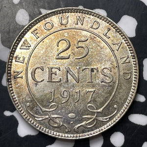 1917-C Newfoundland 25 Cents Lot#JM8225 Silver! High Grade! Beautiful!