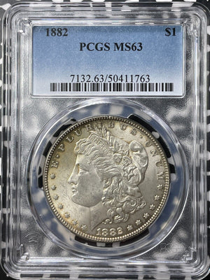 1882 U.S. $1 Morgan Dollar PCGS MS63 Lot#G8774 Large Silver! Choice UNC!