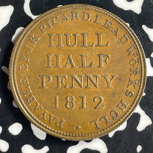 1812 Great Britain Yorkshire Hull I.K. Picard 1/2 Penny Token Lot#T7039 Nice!