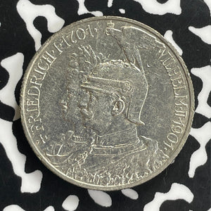 1901 Germany Prussia 2 Mark Lot#C0155 Silver! Nice!