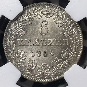 1854 Germany Frankfurt City View 6 Kreuzer NGC MS61 Lot#G8903 Nice UNC!