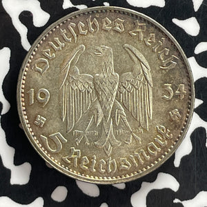 1934-D Germany 5 Mark Lot#T7747 Silver! High Grade! Beautiful! KM#83