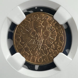 1939 Poland 5 Groszy NGC MS65RD Lot#G842 Gem BU!