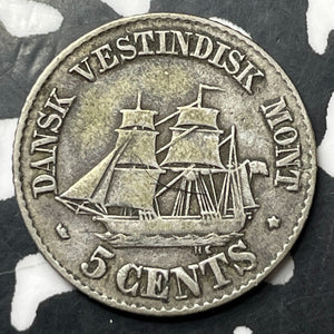 1859 Danish West Indies 5 Cents Lot#MK384 Silver!