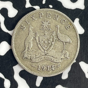 1914 Australia 6 Pence Sixpence Lot#T8524 Silver!