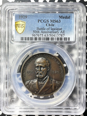 1929 Chile Battle Of Iquique 50th Anniversary Medal PCGS MS63 Lot#GV9066