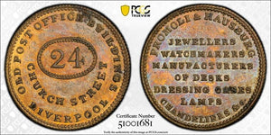 (1843) G.B. Liverpool Promoli & Hausburg Farthing Token PCGS MS64RB Lot#G9847