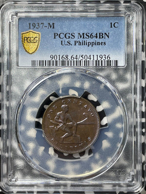 1937-M U.S. Philippines 1 Centavo PCGS MS64BN Lot#G8644 Beautiful Toning!