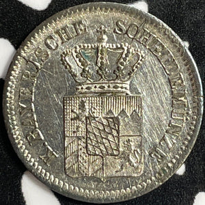 1871 Germany Bavaria 1 Kreuzer Lot#D9031 Silver! High Grade! Beautiful!