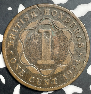1924 British Honduras 1 Cent Lot#T9857 Reverse Damage