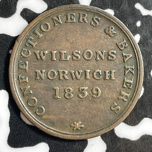 1839 Great Britain Norwich Wilsons Bakery Farthing Token Lot#E2835