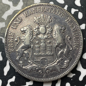 1902-J Germany Hamburg 5 Mark Lot#JM8765 Large Silver!