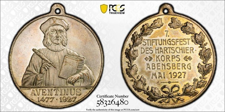 1927 Germany Bavaria Johannes Aventinus 450th Ann. Medal PCGS MS63 Lot#G3941