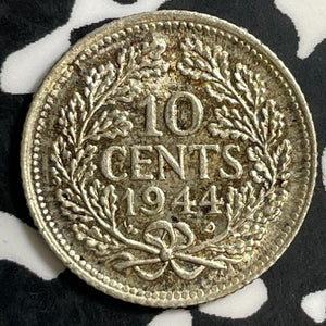 1944-D Netherlands 10 Cents Lot#E7407 Silver! High Grade! Beautiful!