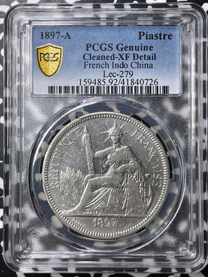 1897-A French Indo-China 1 Piastre PCGS Cleaned-XF Detail Lot#MK97 Silver!